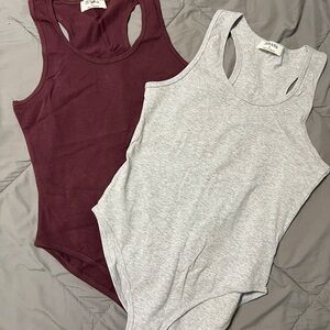 Zenana Outfitters Women's Bodysuit Set - Maroon and Light Gray